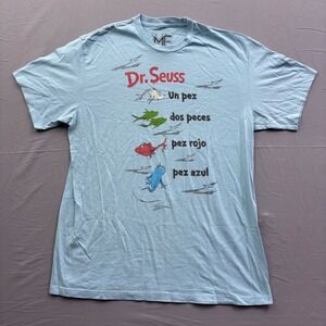 Dr Seuss Spanish One Fish Two Fish Mens XL Blue Graphic Tee Cotton MF Apparel